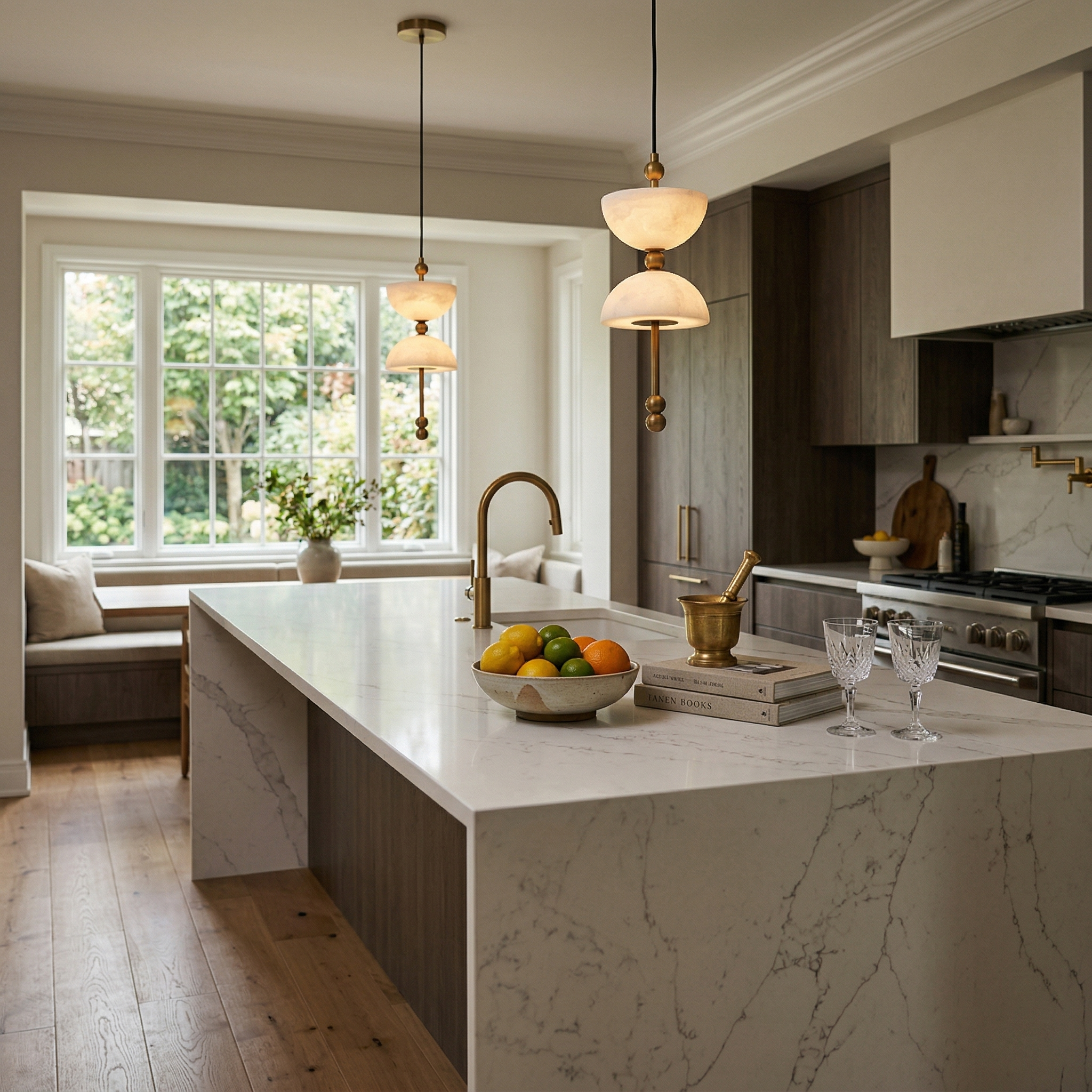 Radilum Lyra Alabaster Pendant Lamp Integrated LED Brass Shade