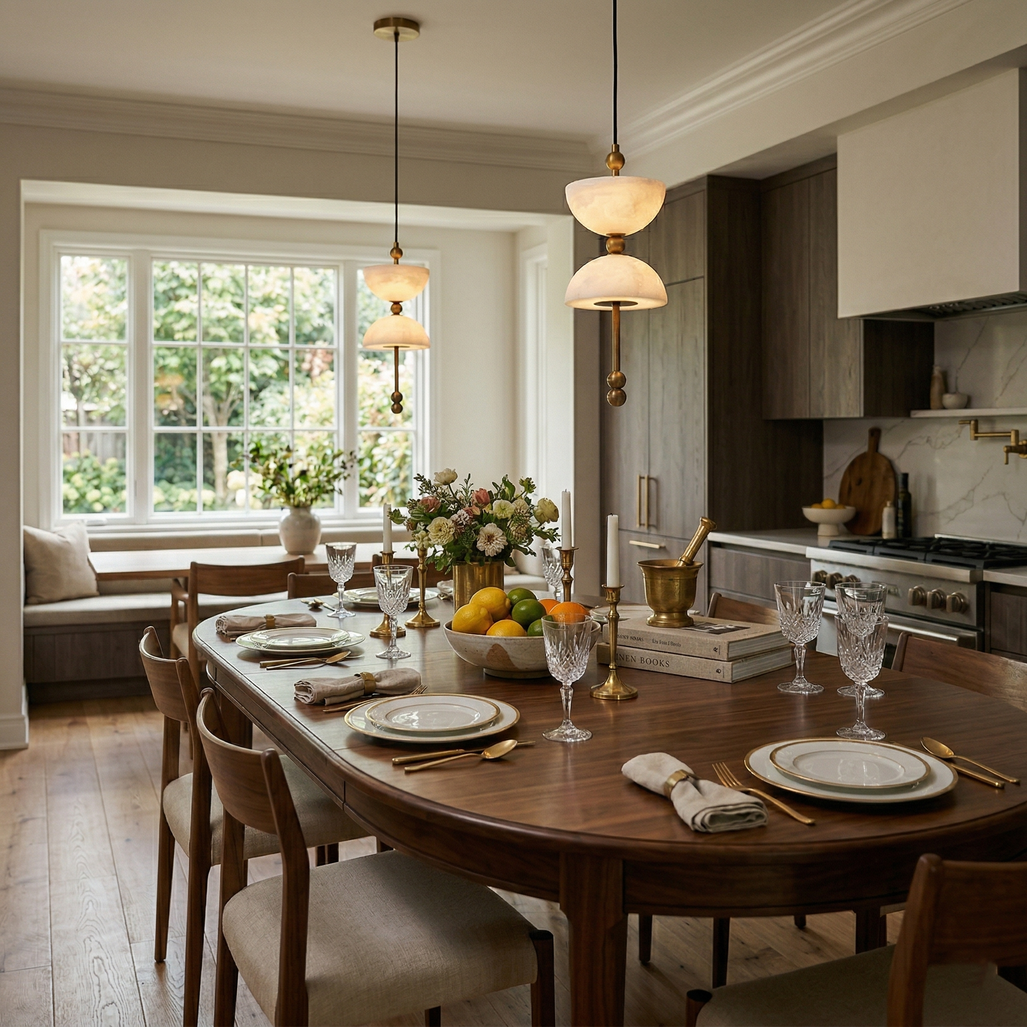 Radilum Lyra Alabaster Pendant Lamp Integrated LED Brass Shade