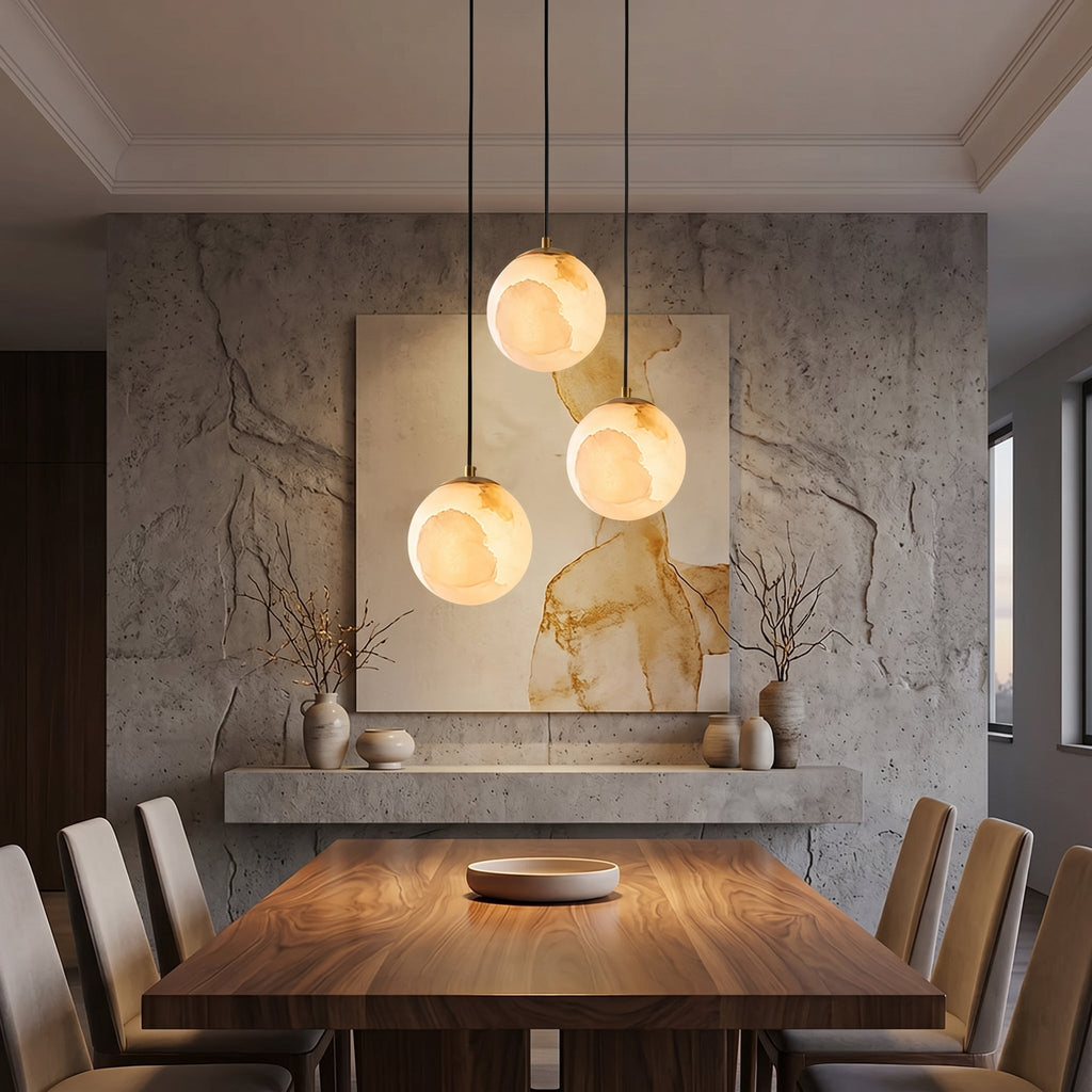 Radilum Savina Alabaster Pendant Light Hand-Cut Stone Sphere
