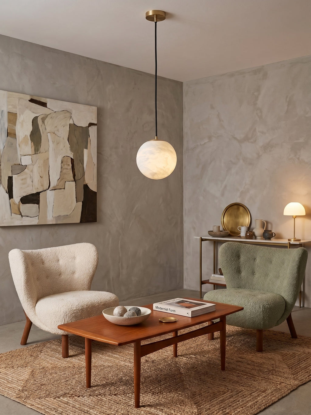 Radilum Savina Alabaster Pendant Light Hand-Cut Stone Sphere