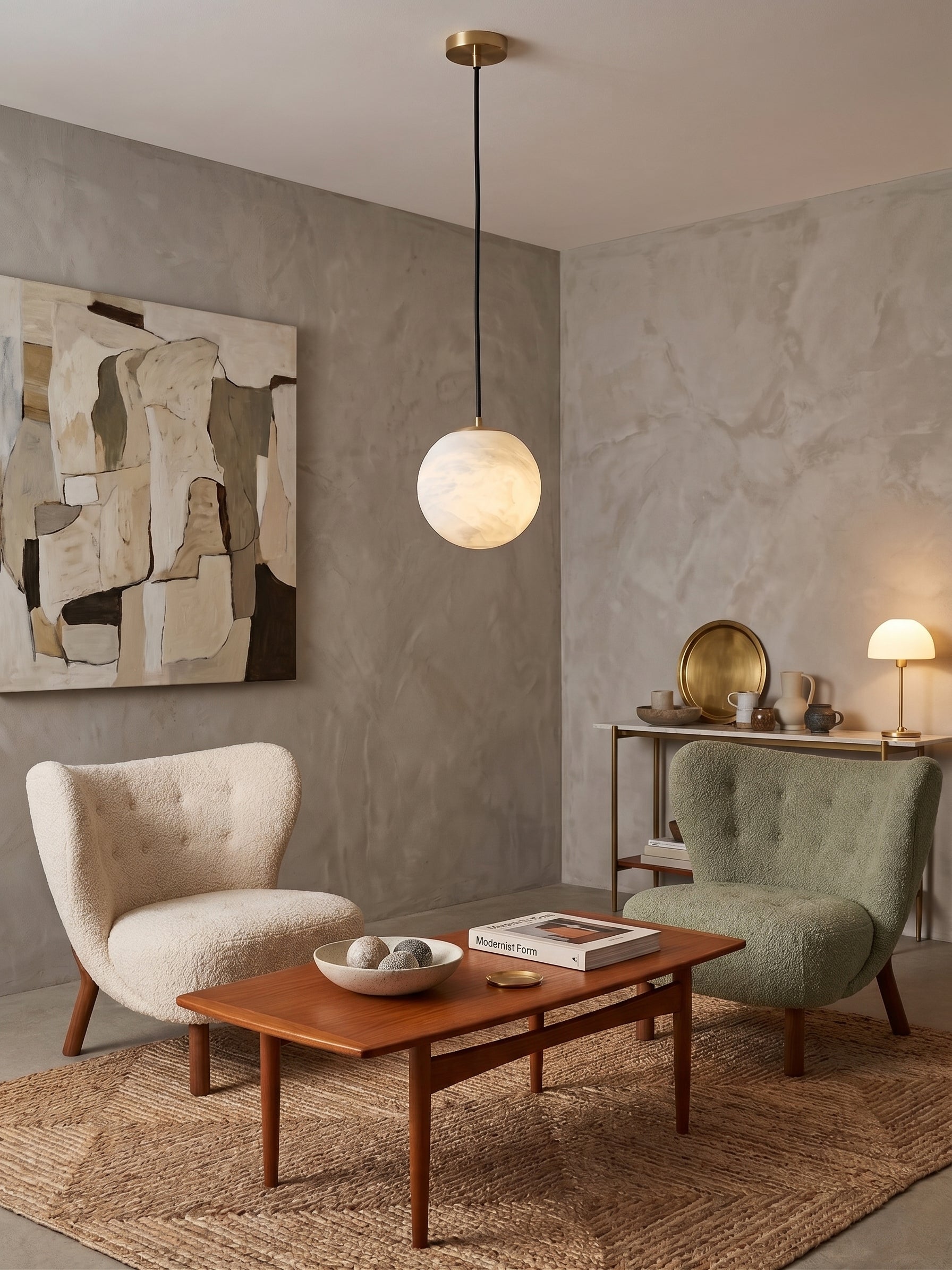 Radilum Savina Alabaster Pendant Light Hand-Cut Stone Sphere