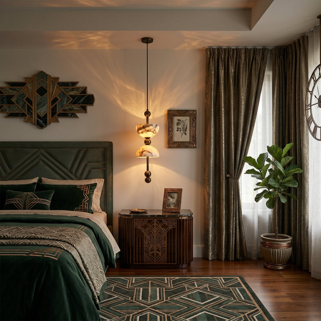 Radilum Lyra Alabaster Pendant Lamp Integrated LED Brass Shade