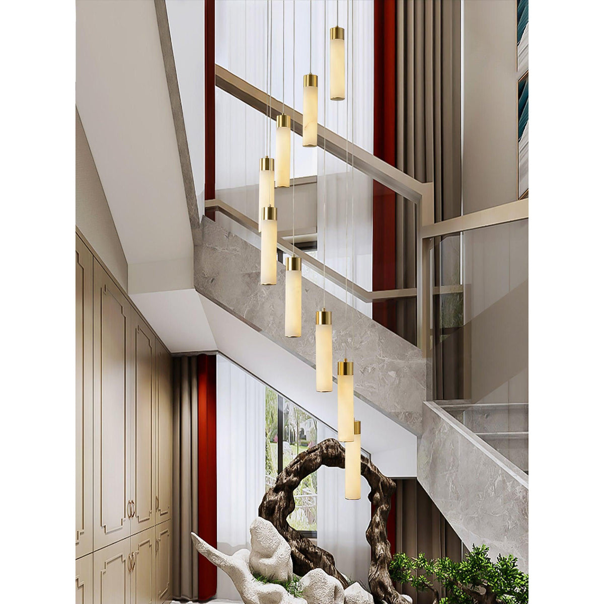 Radilum Celestial Alabaster Cascade Chandelier Brass Frame