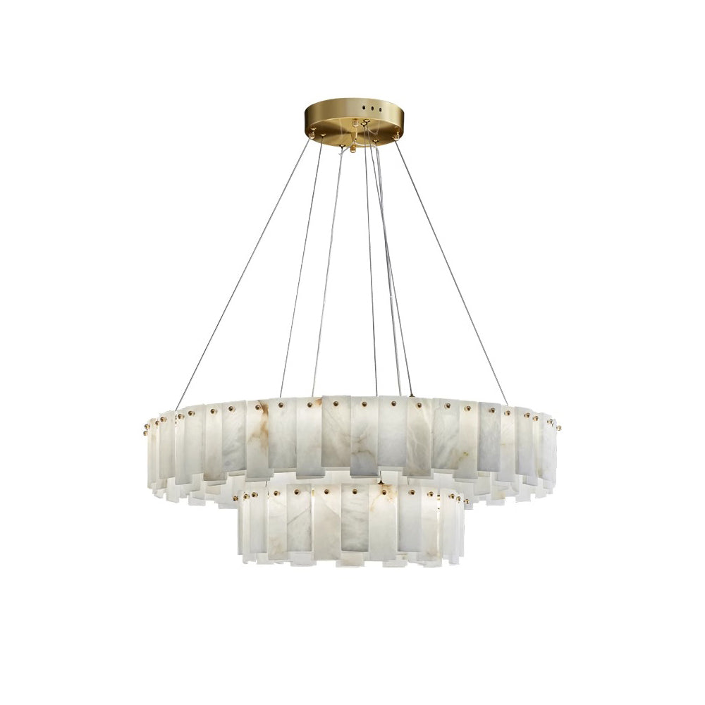 Radilum Celestial Alabaster Round Chandelier Brass Frame