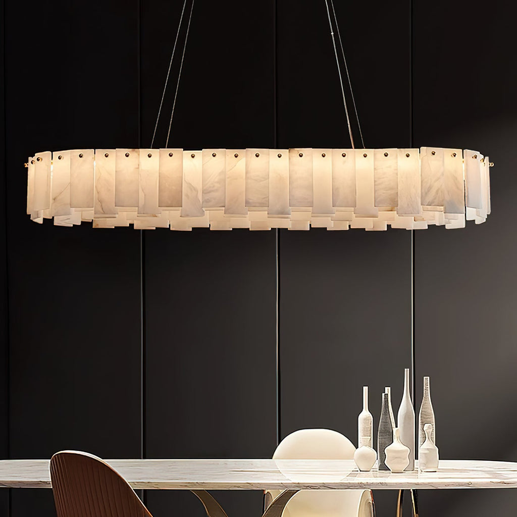 Radilum Celestial Alabaster Round Chandelier Brass Frame