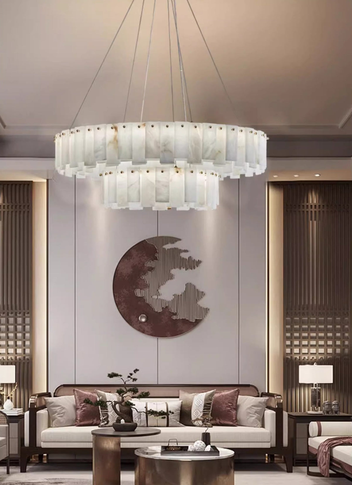 Radilum Celestial Alabaster Round Chandelier Brass Frame