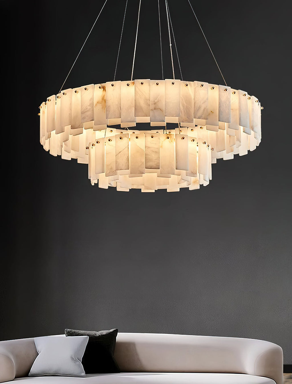 Radilum Celestial Alabaster Round Chandelier Brass Frame
