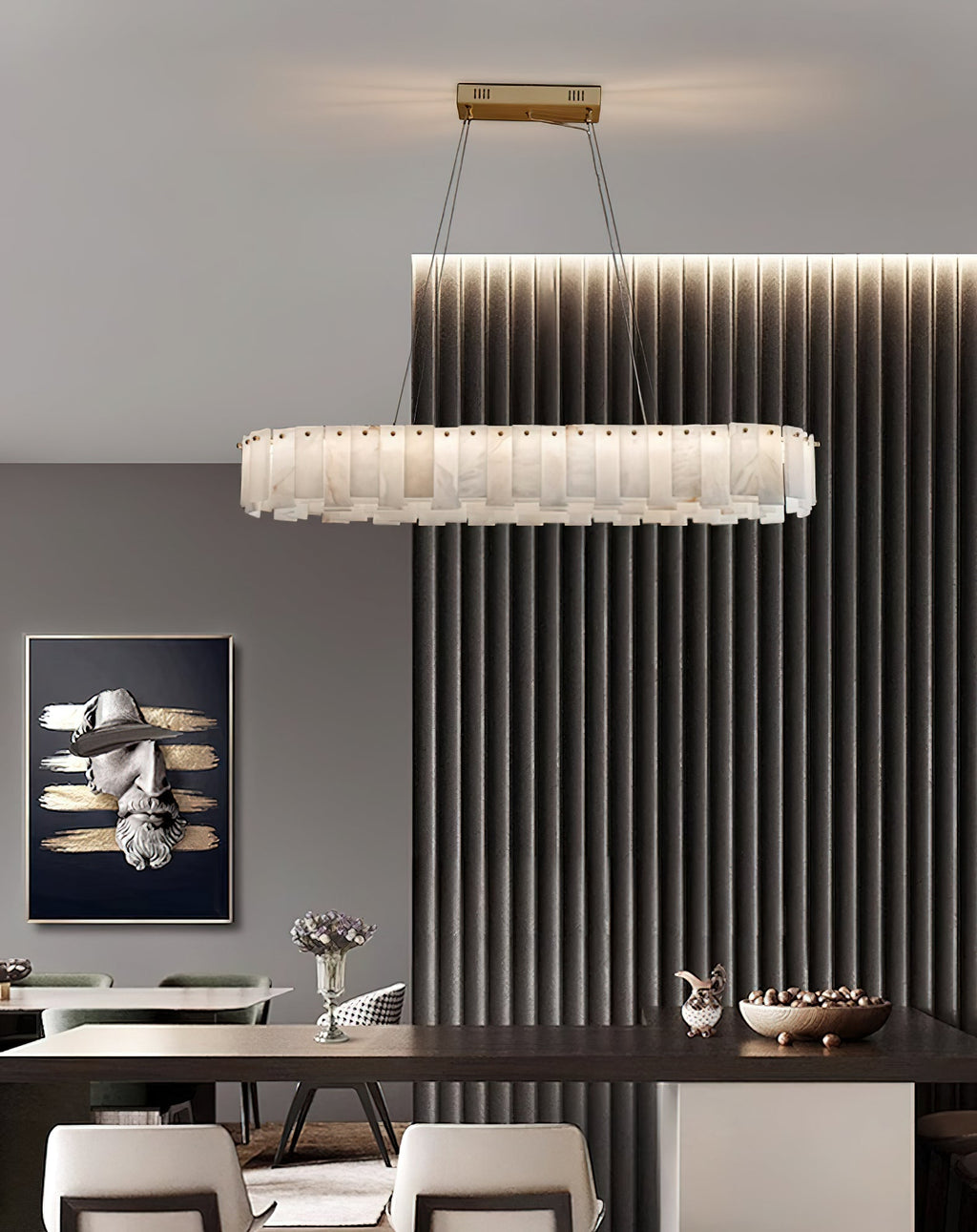 Radilum Celestial Alabaster Round Chandelier Brass Frame