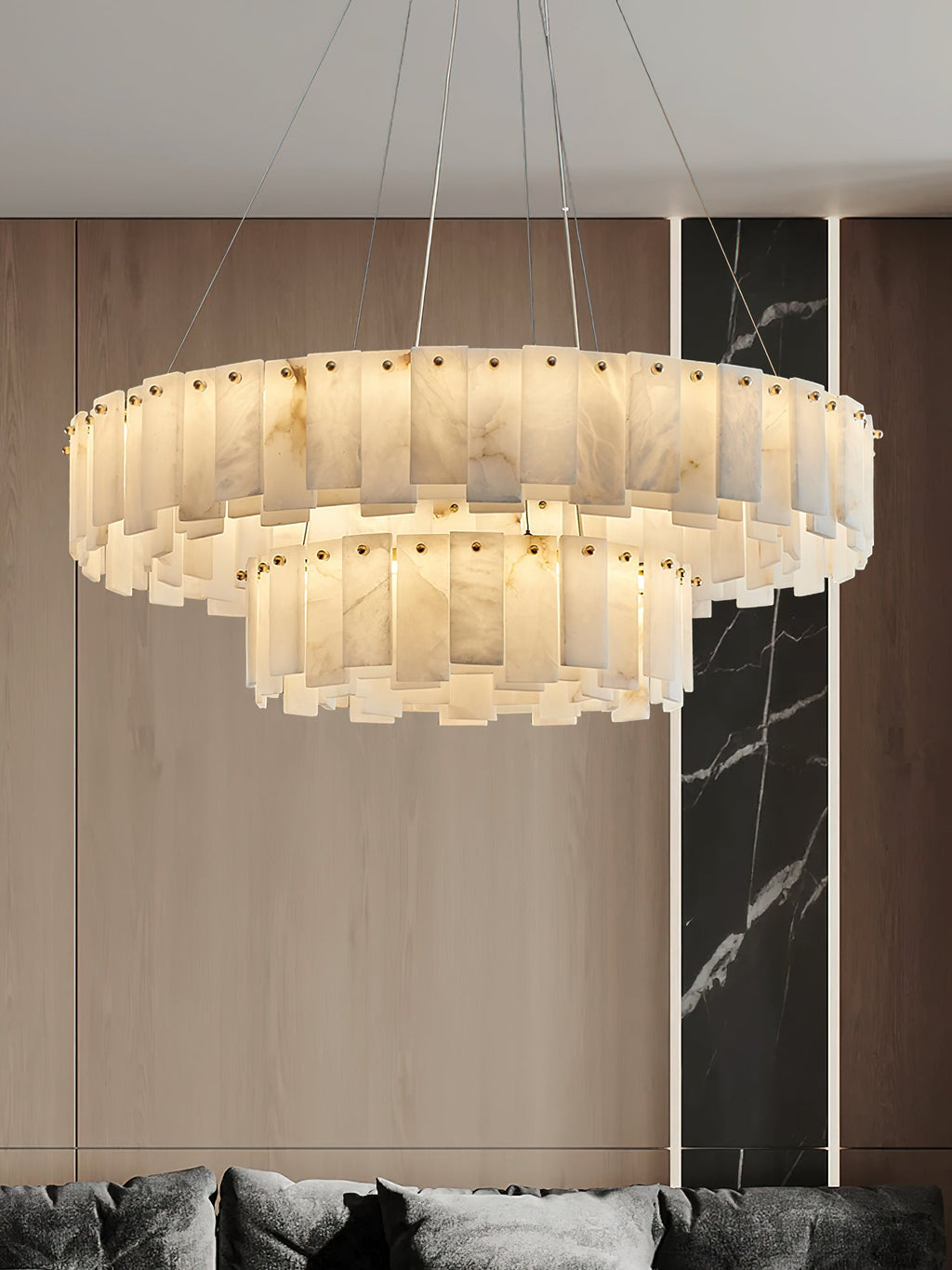 Radilum Celestial Alabaster Round Chandelier Brass Frame