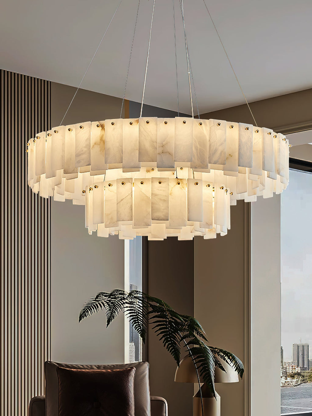 Radilum Celestial Alabaster Round Chandelier Brass Frame