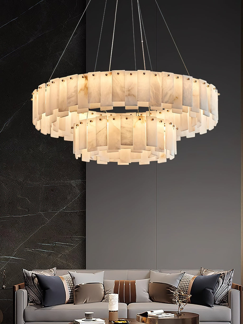 Radilum Celestial Alabaster Round Chandelier Brass Frame