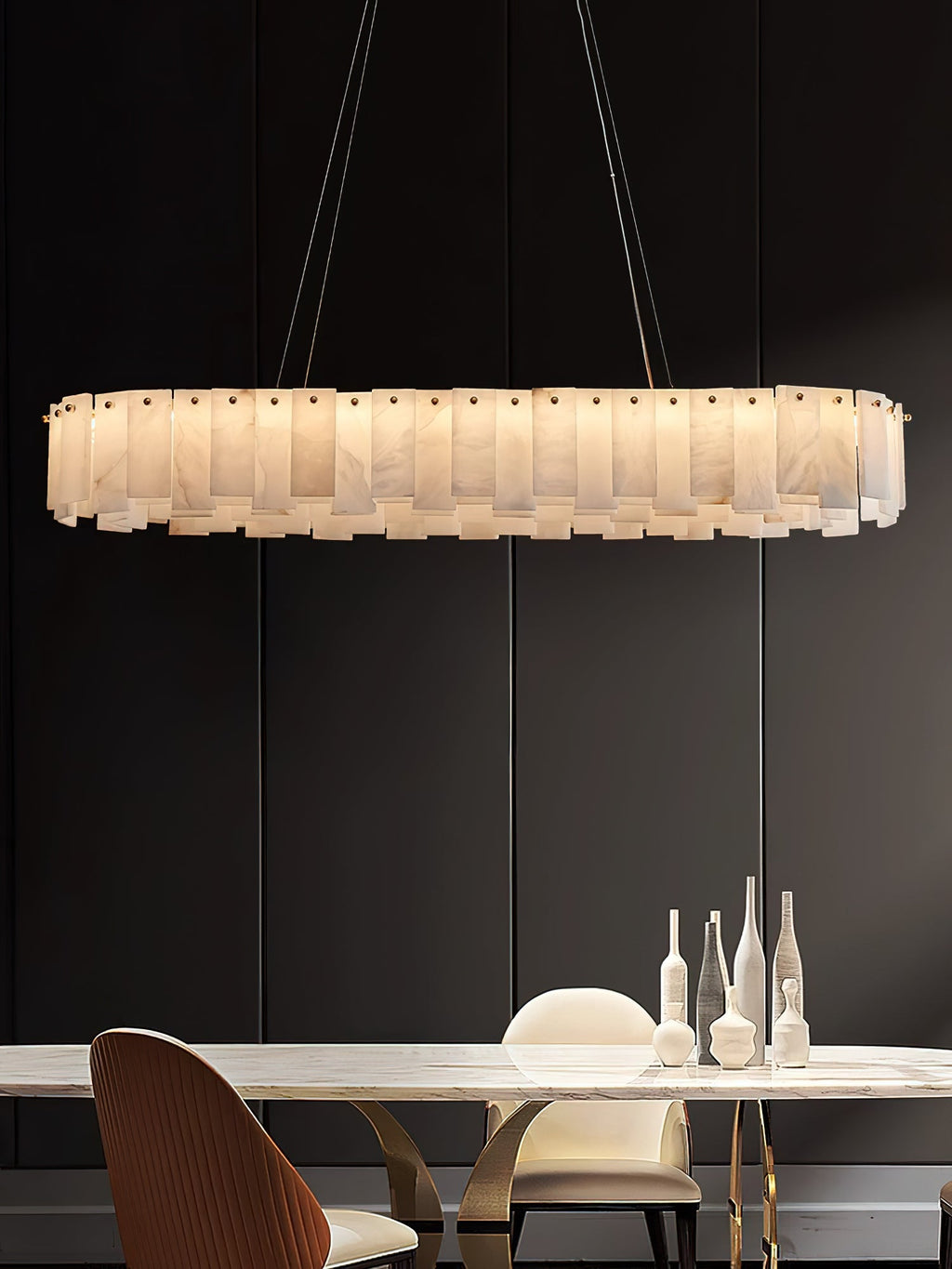 Radilum Celestial Alabaster Round Chandelier Brass Frame