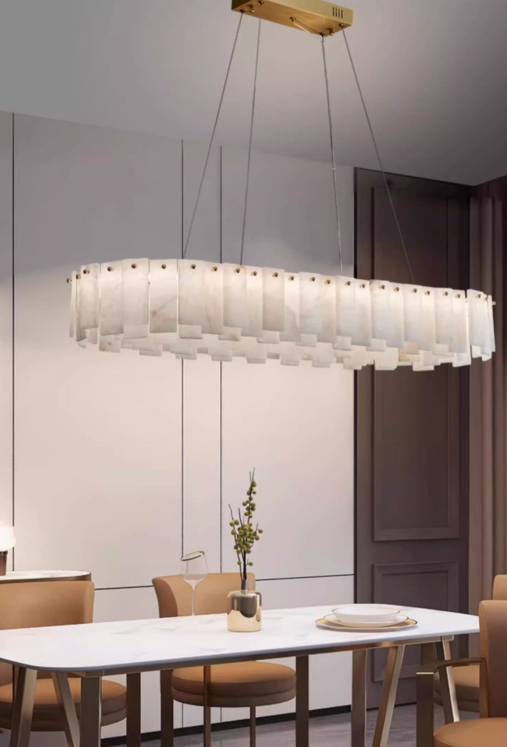 Radilum Celestial Alabaster Round Chandelier Brass Frame
