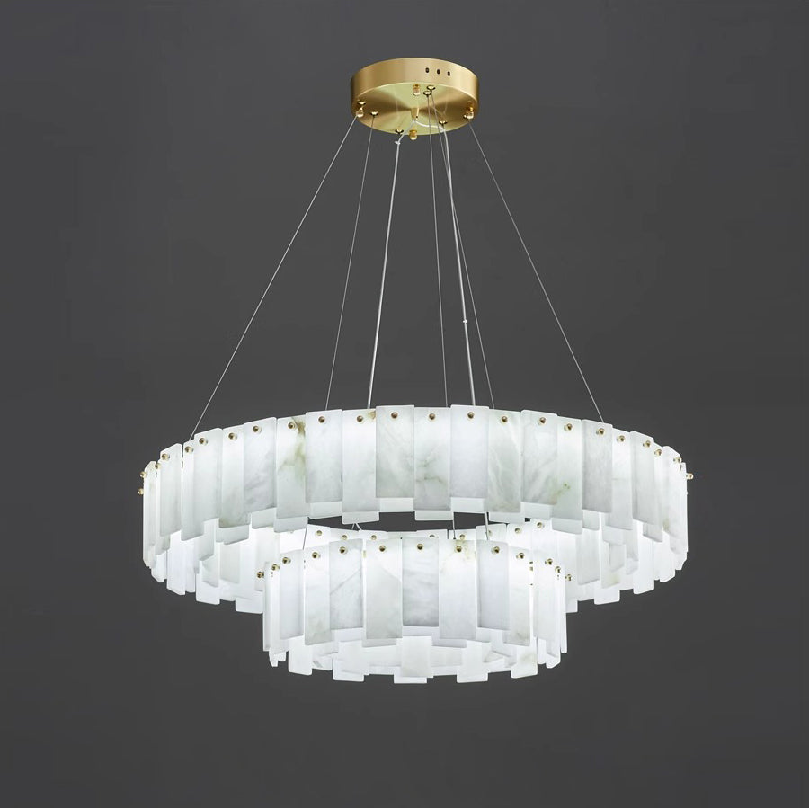 Radilum Celestial Alabaster Round Chandelier Brass Frame