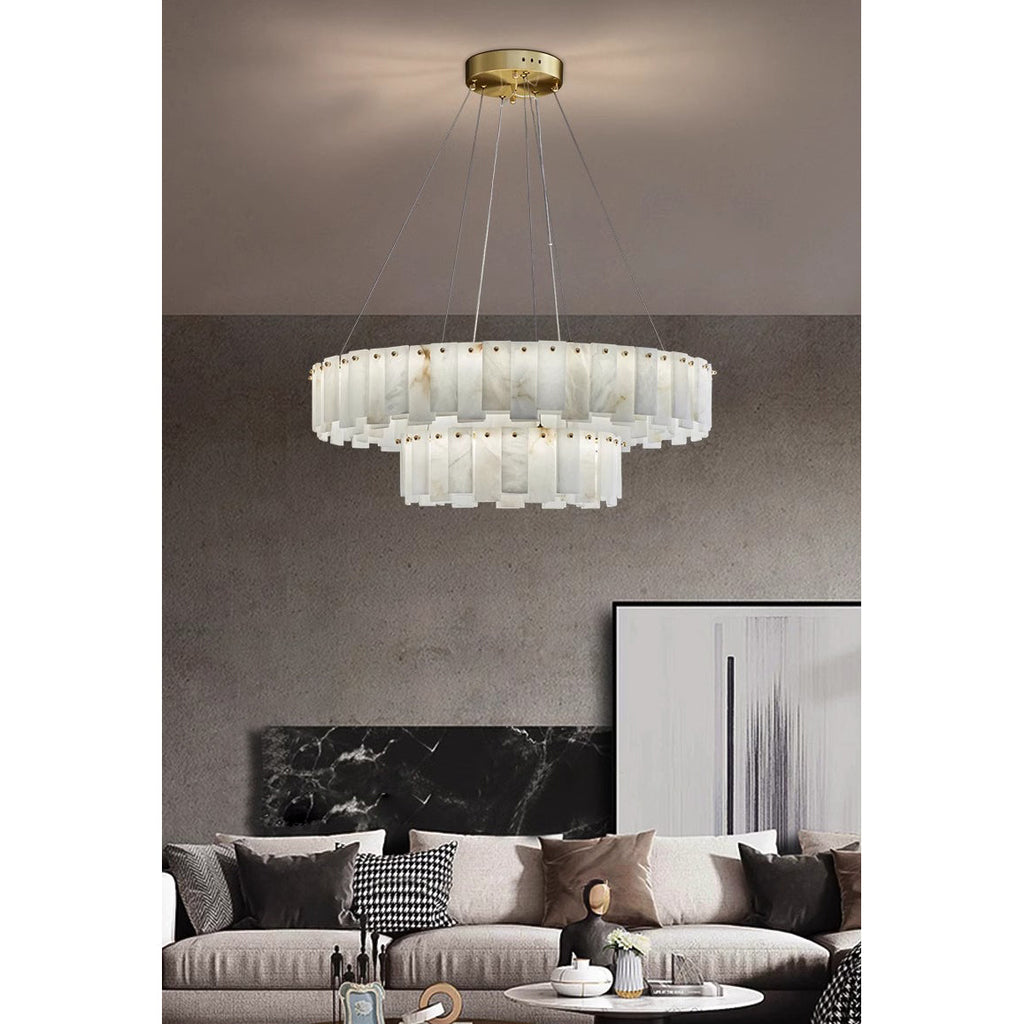 Radilum Celestial Alabaster Round Chandelier Brass Frame