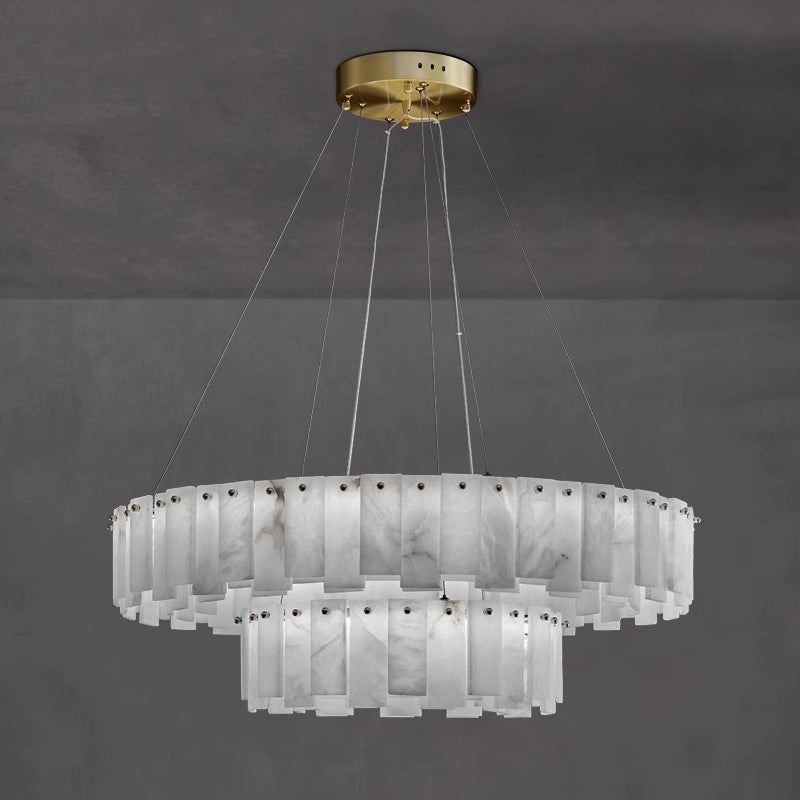 Radilum Celestial Alabaster Round Chandelier Brass Frame
