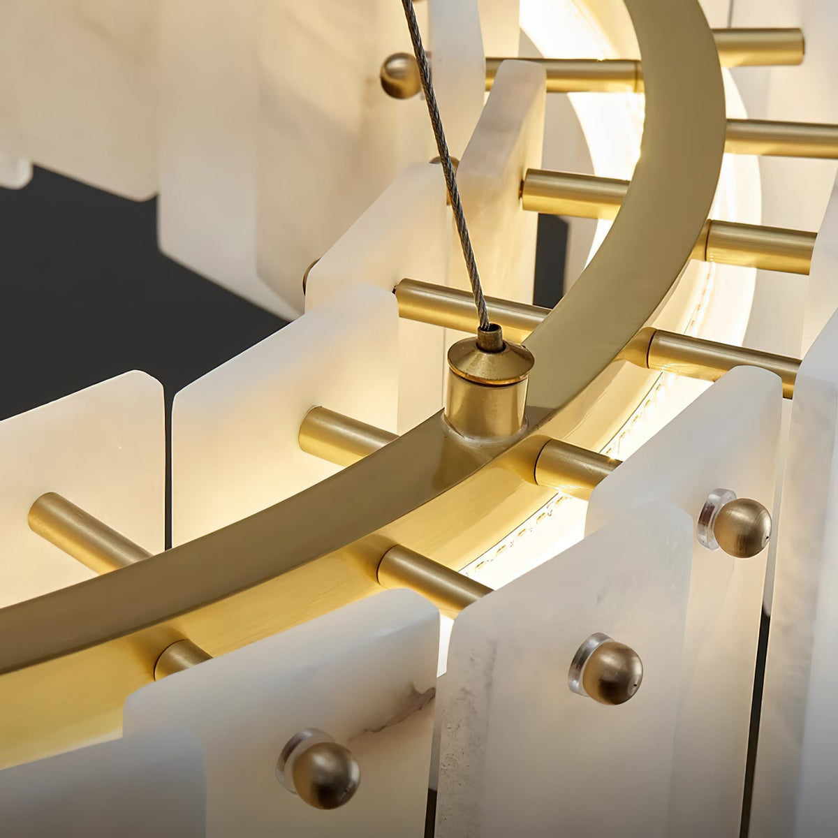 Radilum Celestial Alabaster Round Chandelier Brass Frame