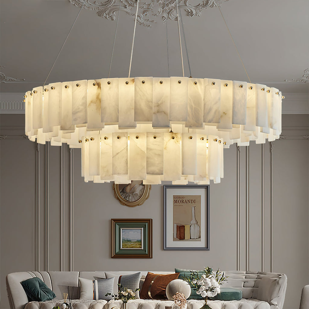 Radilum Celestial Alabaster Round Chandelier Brass Frame