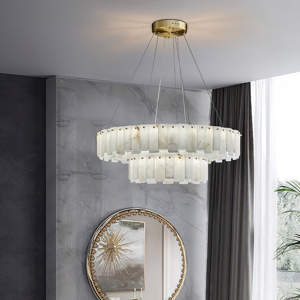 Radilum Celestial Alabaster Round Chandelier Brass Frame