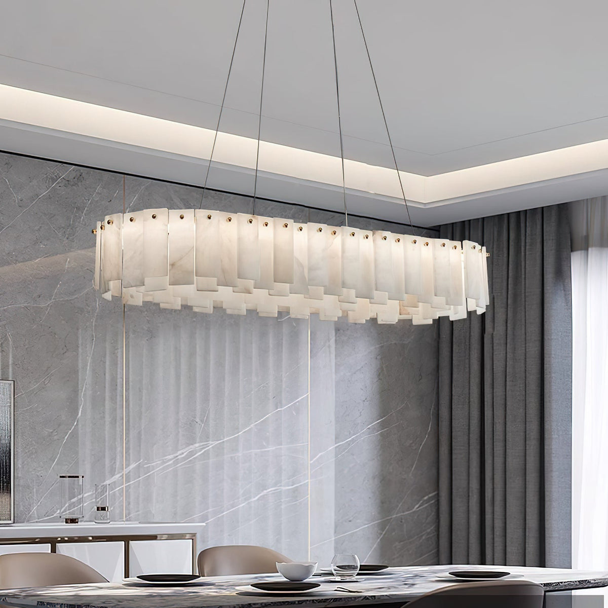 Radilum Celestial Alabaster Round Chandelier Brass Frame