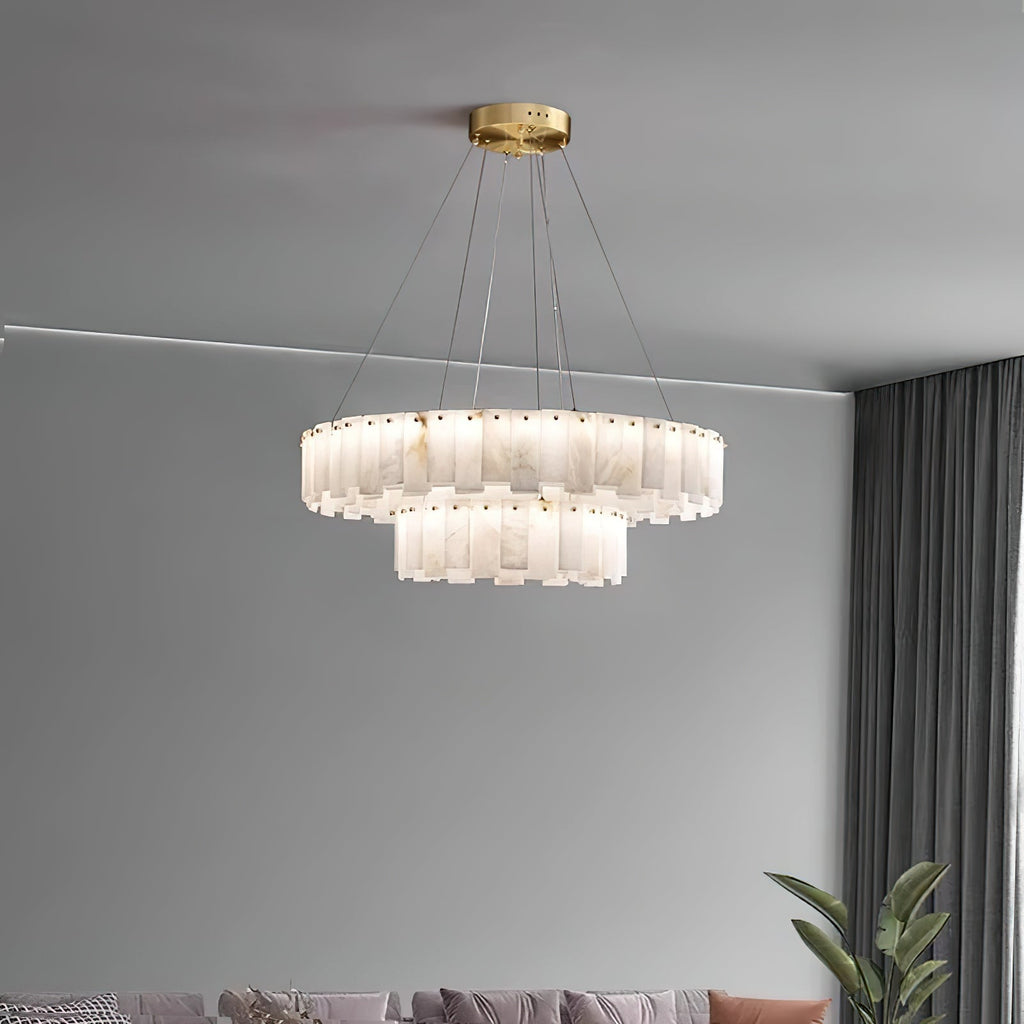Radilum Celestial Alabaster Round Chandelier Brass Frame