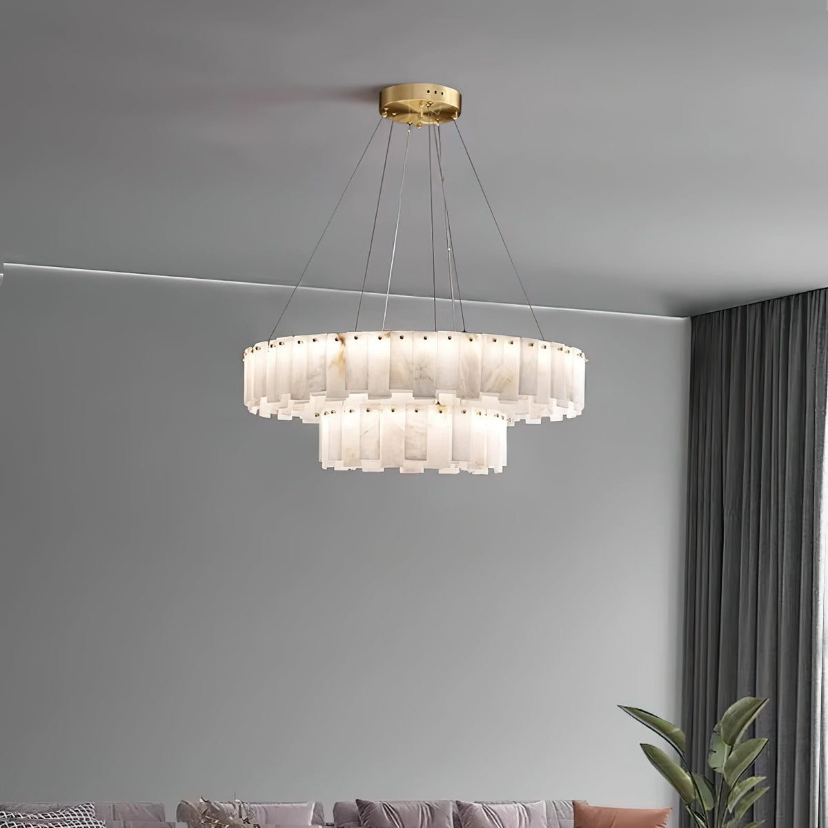 Radilum Celestial Alabaster Round Chandelier Brass Frame