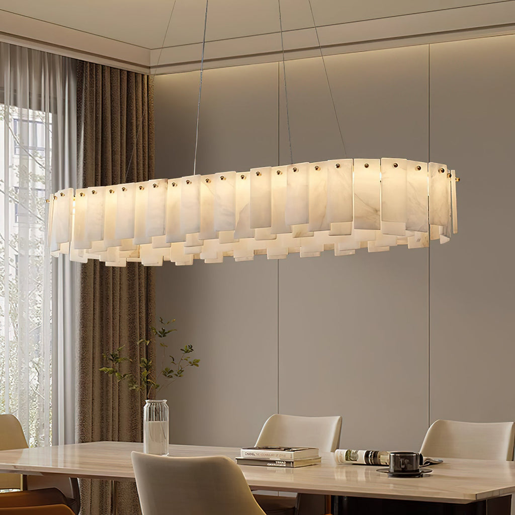 Radilum Celestial Alabaster Round Chandelier Brass Frame