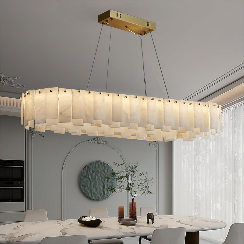 Radilum Celestial Alabaster Round Chandelier Brass Frame