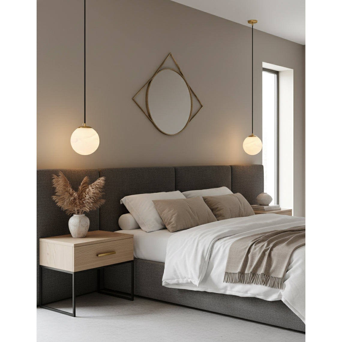 Radilum Savina Alabaster Pendant Light Hand-Cut Stone Sphere