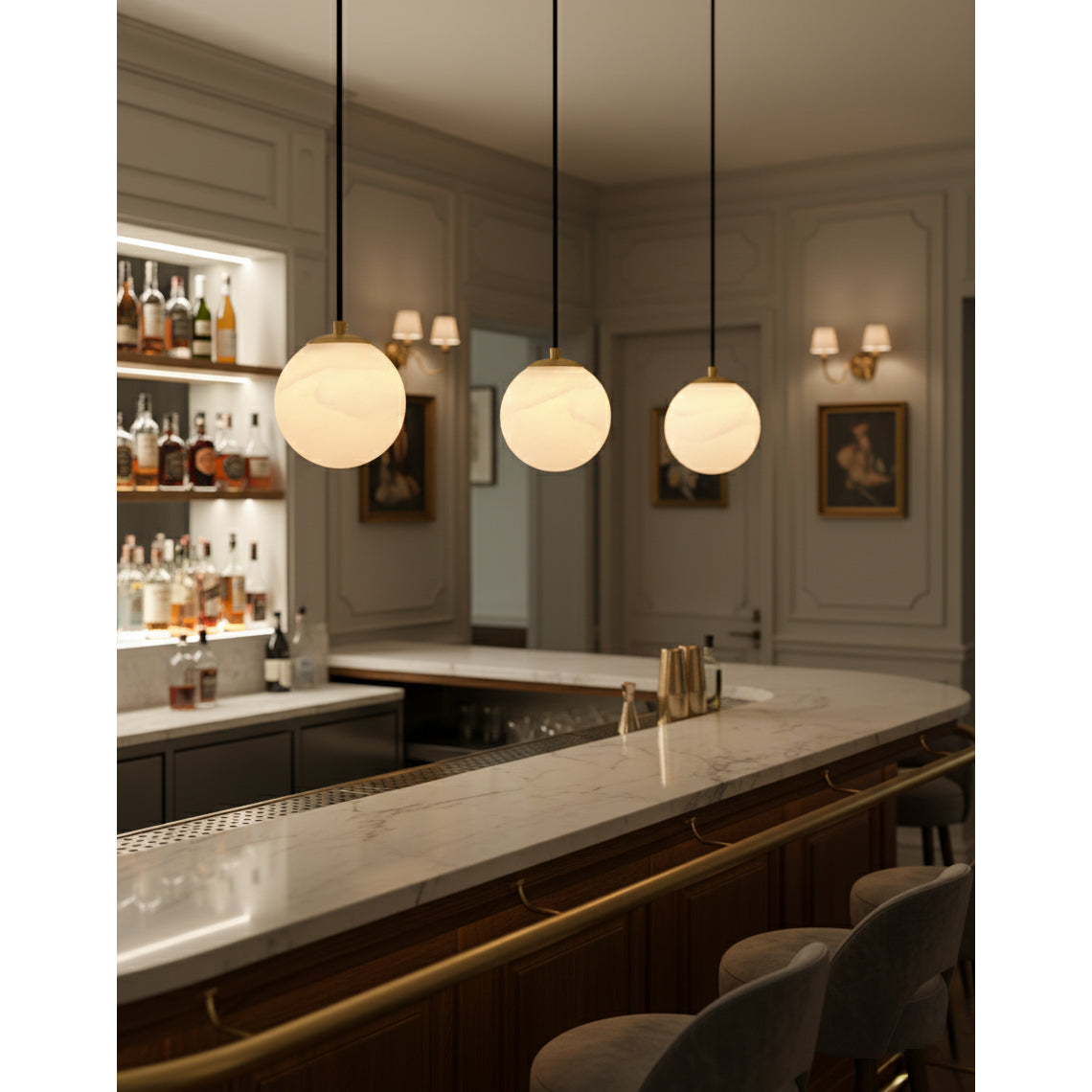 Radilum Savina Alabaster Pendant Light Hand-Cut Stone Sphere