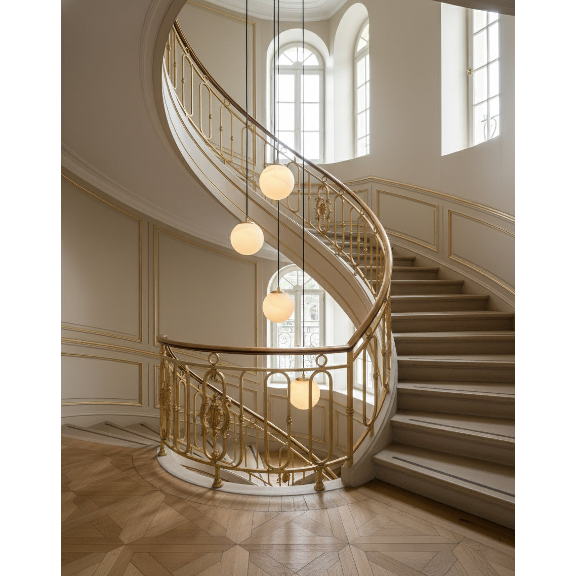 Radilum Savina Alabaster Pendant Light Hand-Cut Stone Sphere