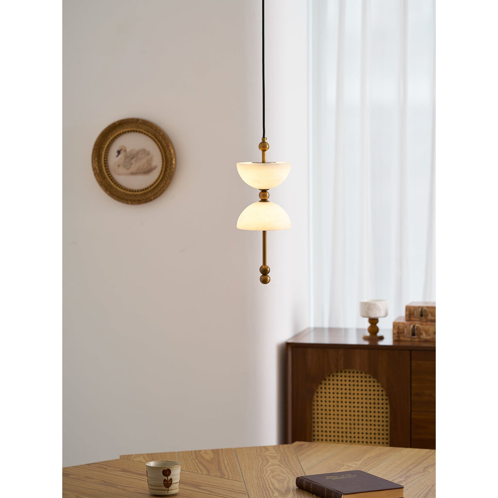 Radilum Lyra Alabaster Pendant Lamp Integrated LED Brass Shade
