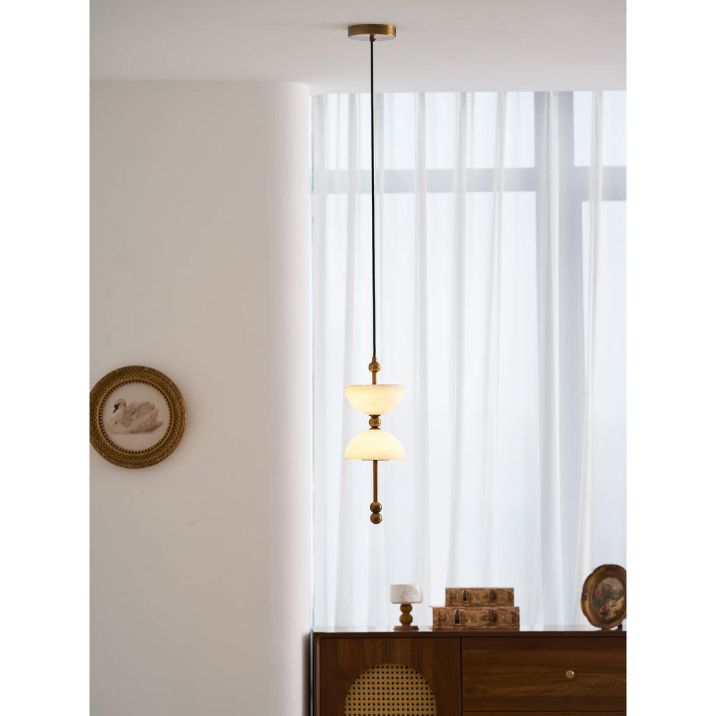 Radilum Lyra Alabaster Pendant Lamp Integrated LED Brass Shade