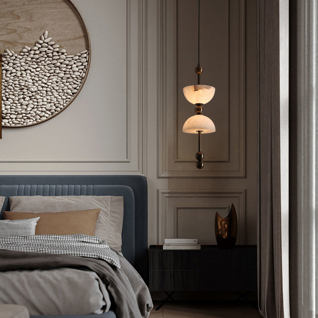 Radilum Lyra Alabaster Pendant Lamp Integrated LED Brass Shade