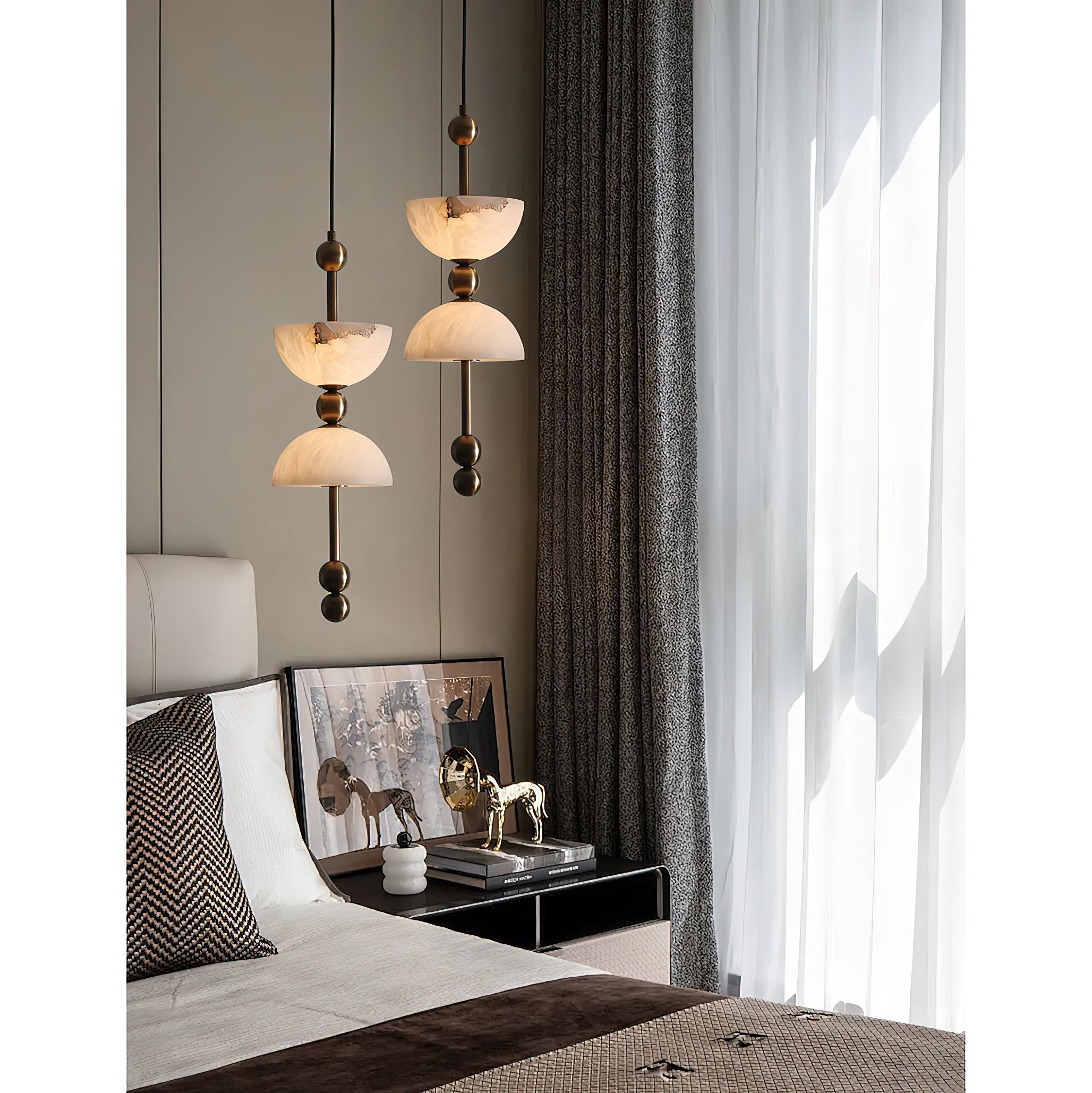 Radilum Lyra Alabaster Pendant Lamp Integrated LED Brass Shade