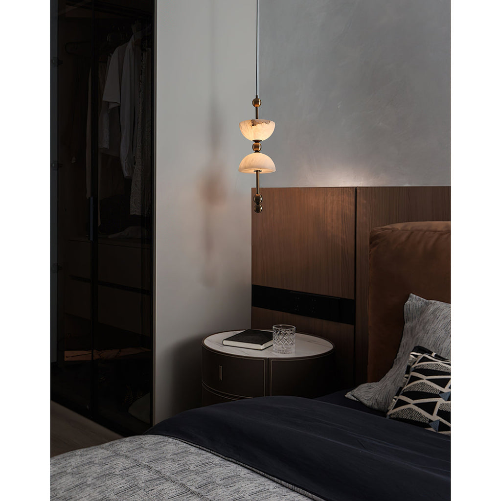 Radilum Lyra Alabaster Pendant Lamp Integrated LED Brass Shade