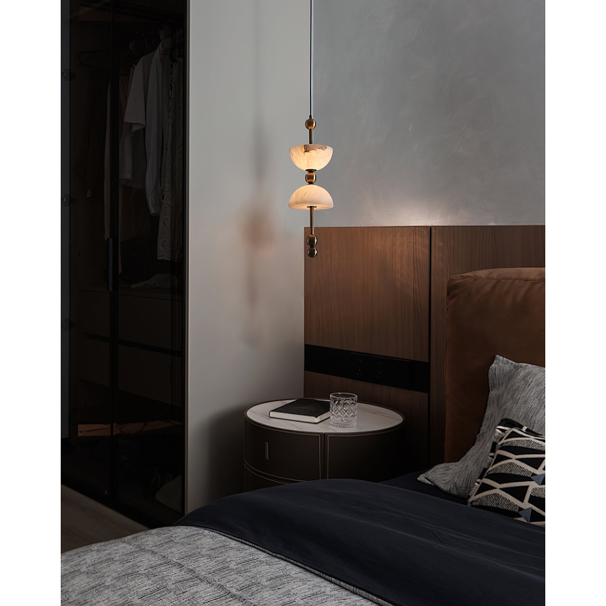 Radilum Lyra Alabaster Pendant Lamp Integrated LED Brass Shade