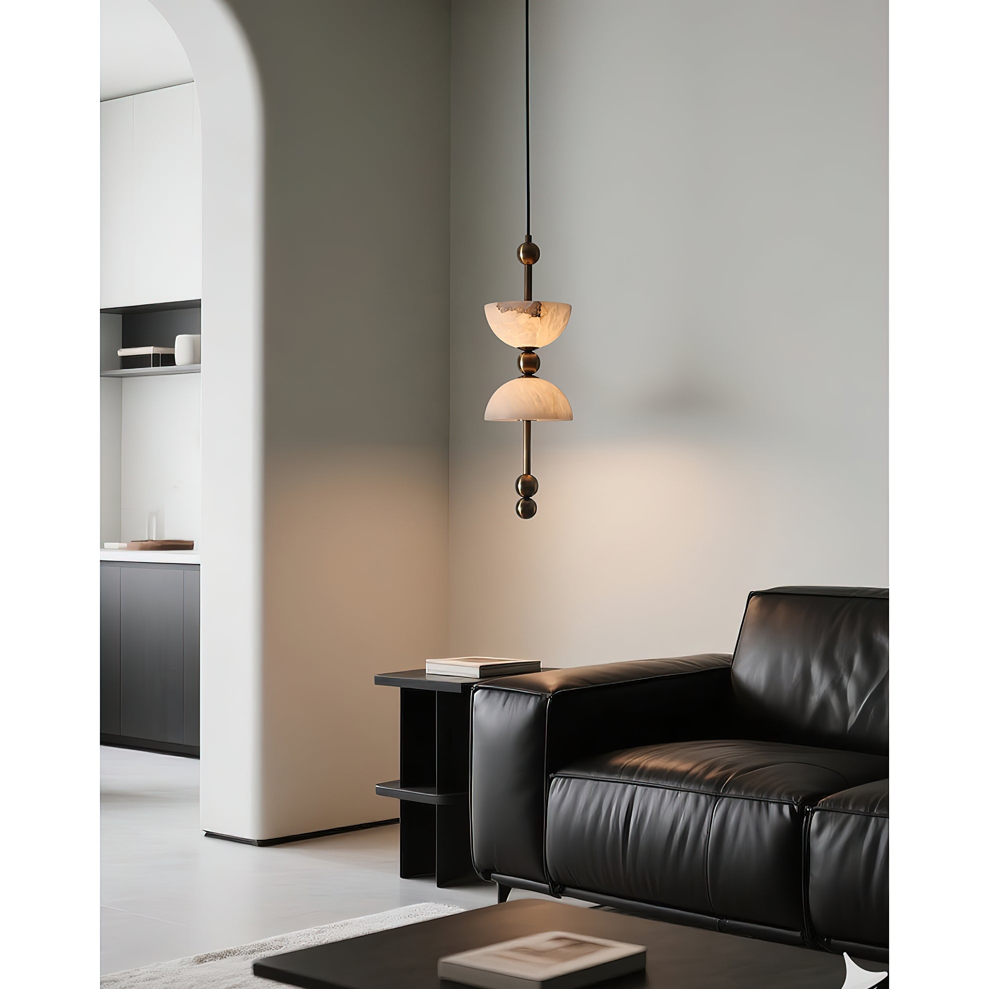 Radilum Lyra Alabaster Pendant Lamp Integrated LED Brass Shade