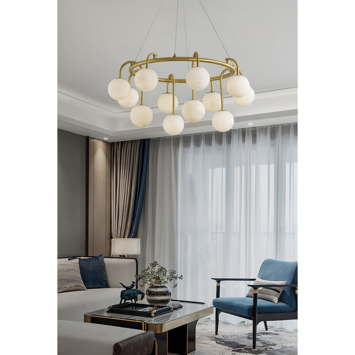 Maytoni Alabaster Chandelier Brass Frame
