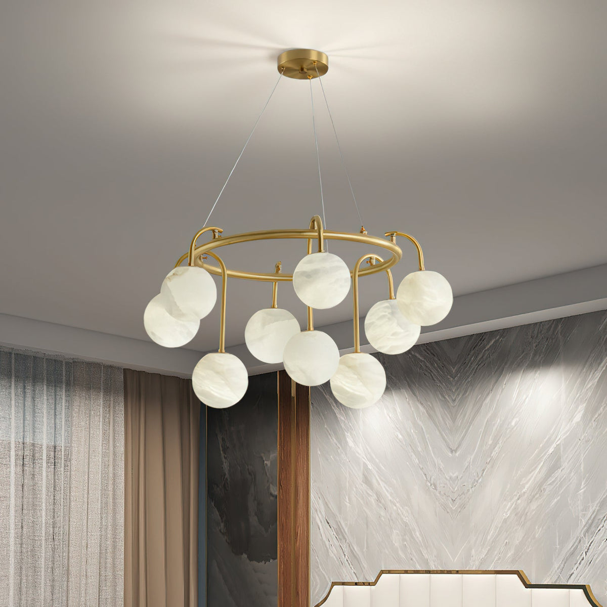 Maytoni Alabaster Chandelier Brass Frame
