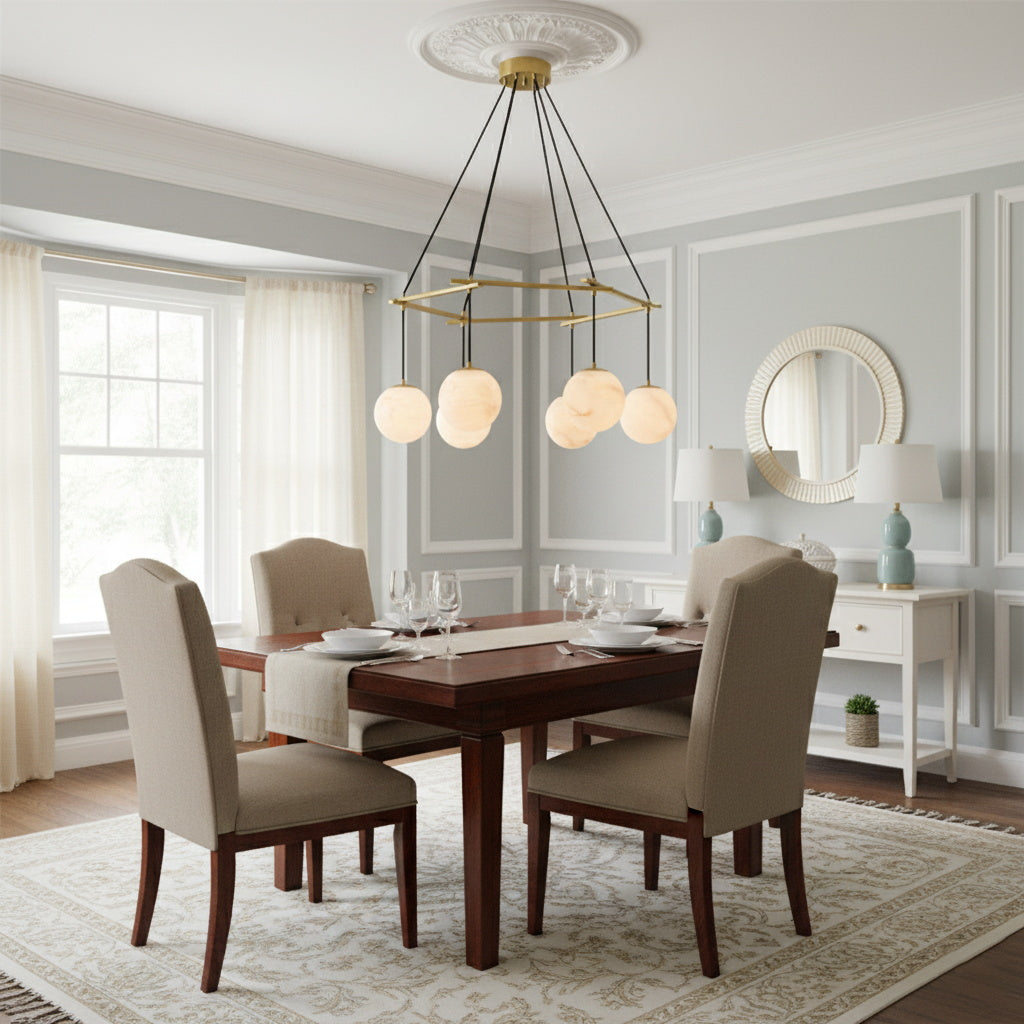 Radilum Miira Alabaster Chandelier Brass Frame