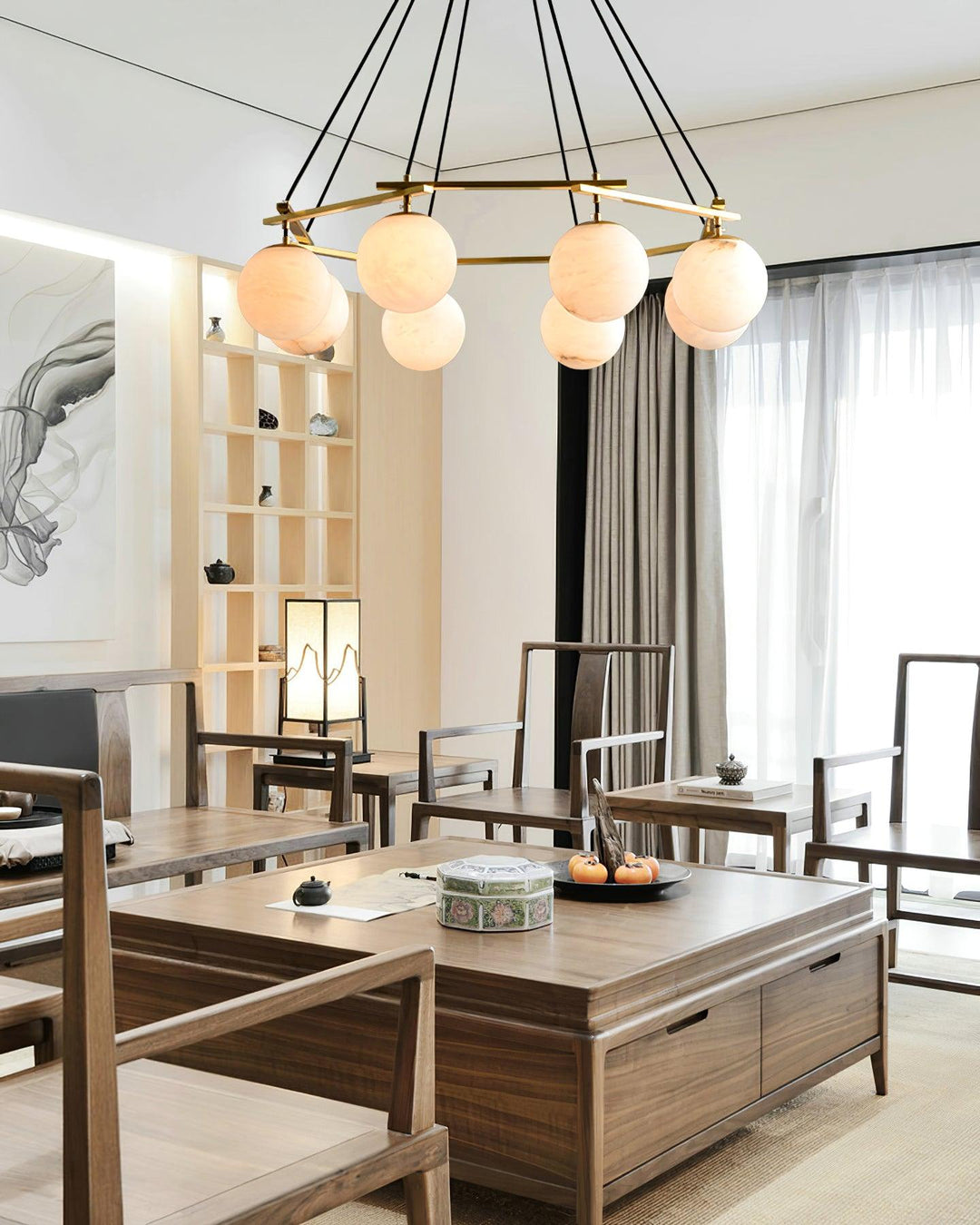 Radilum Miira Alabaster Chandelier Brass Frame