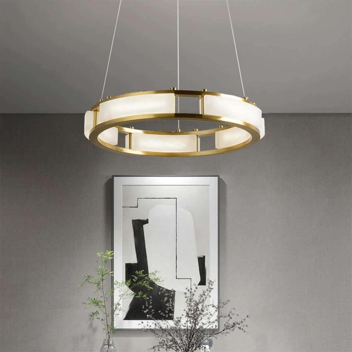 Radilum Qatar Alabaster Chandelier Brass Frame
