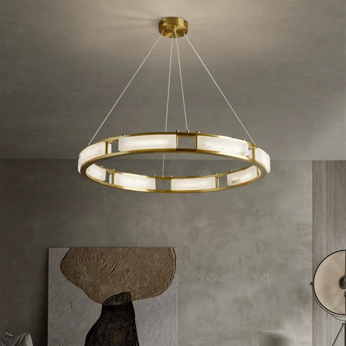Radilum Qatar Alabaster Chandelier Brass Frame