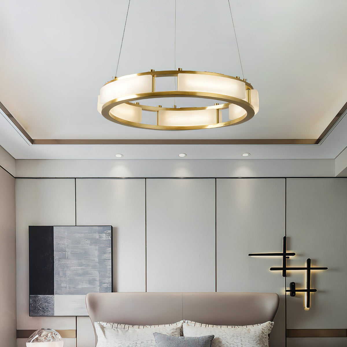 Radilum Qatar Alabaster Chandelier Brass Frame