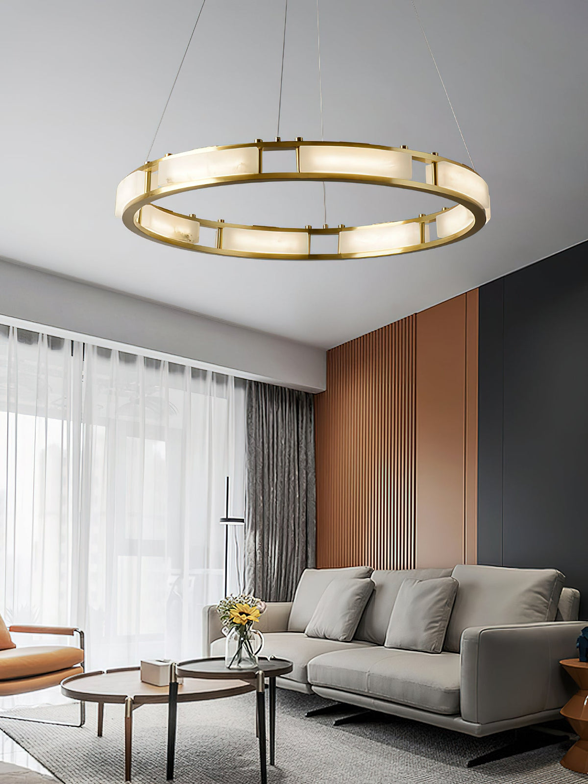 Radilum Qatar Alabaster Chandelier Brass Frame