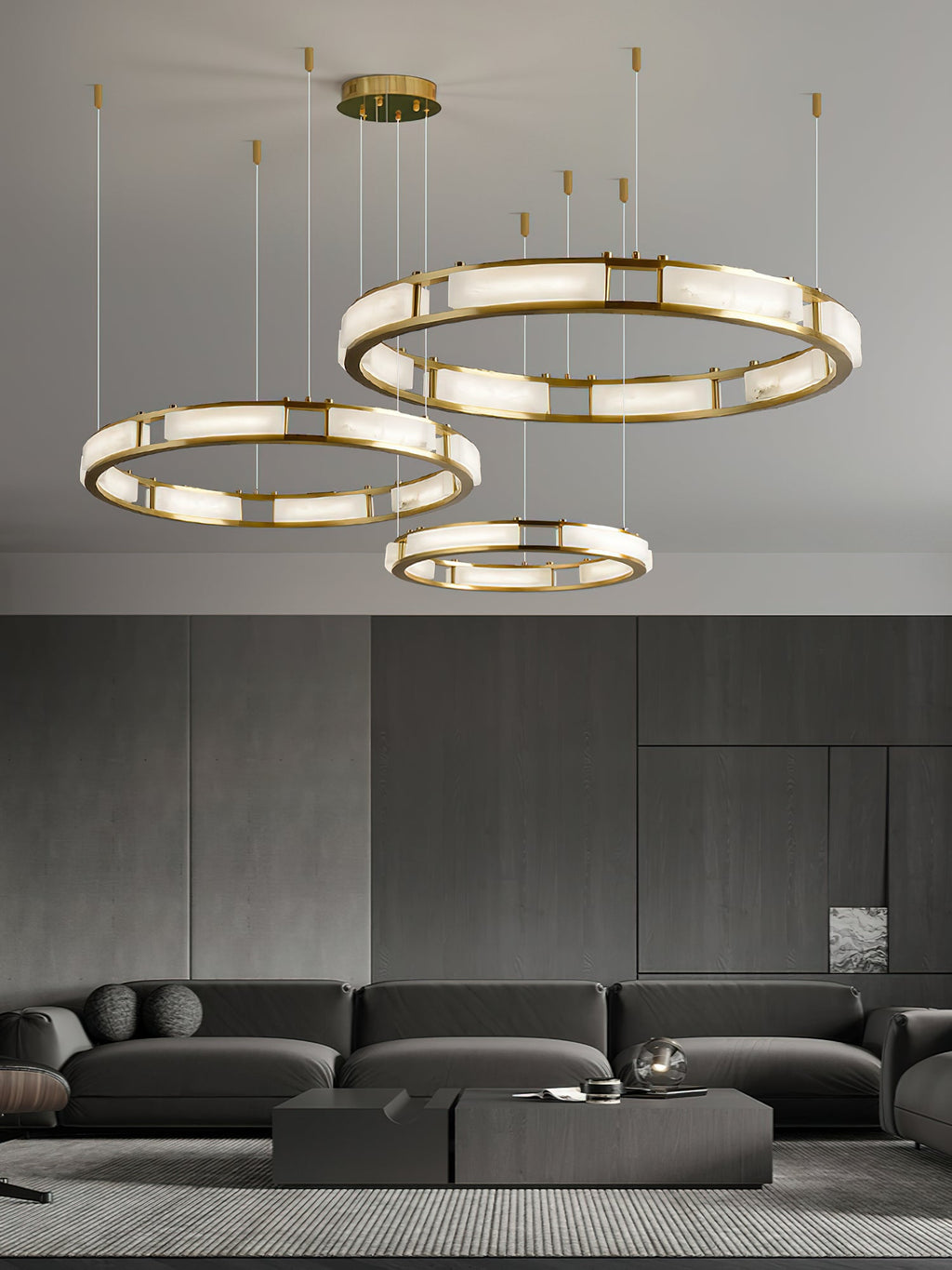 Radilum Qatar Alabaster Chandelier Brass Frame