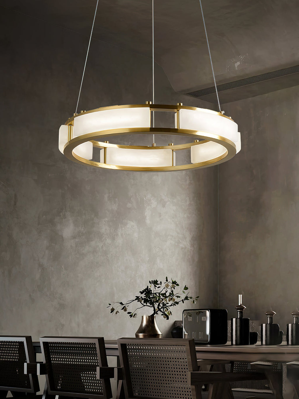 Radilum Qatar Alabaster Chandelier Brass Frame