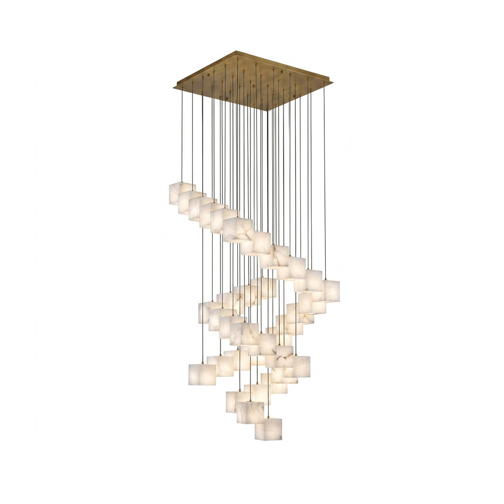 Radilum Alabaster Box Chandelier Brass Frame