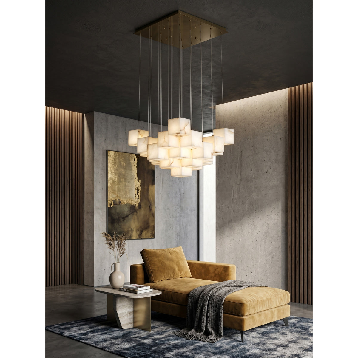 Radilum Alabaster Box Chandelier Brass Frame